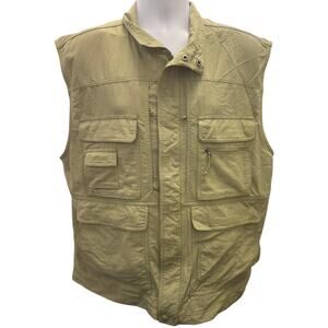 RUFF HEWN VTG Fishing Hunting Vest Mens L Tan Nylon Mesh Lined Outdoors Zip Snap